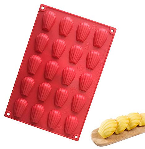 Mini Madeleine Stampo in silicone a forma di conchiglia, 20 fori con rivestimento antiaderente per torte, cioccolato, caramelle e biscotti, colore: rosso