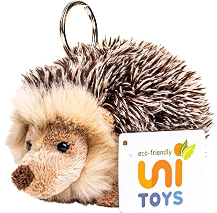 Uni-Toys - Hérisson avec Porte-clés - 13 cm (Longueur) - Animal de la forêt - Peluche, Doudou, Marron