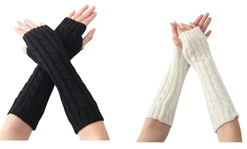 CHENGZI 2 Paar gestrickte Armschoner, für Herbst und Winter, modisch, warme Finger, Handgelenk, Armstulpen, Strickhandschuhe, Outdoor-Zubehör, Reiten