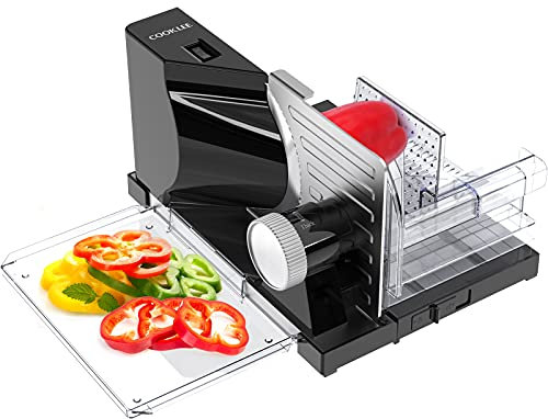 Fold Electric Slicer, COOKLEE 2 Modes Slicer Machine 160W Meat Slicer Machine for Home Food Deli Cheese Bread Specialist Cutting Machine 18mm Adjustment 13x10.5x7 in, Black