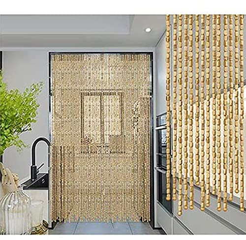 GIVROLDZ Perlenvorhang Tür Vorhang Hölzern, Natur 40/50/60/70/80 Strands Quaste Teiler Sichtschutz Eingang Schlafzimmer Wohnzimmer 8 Farben, Angepasst,B,120x220cm(3.9x7.22ft)