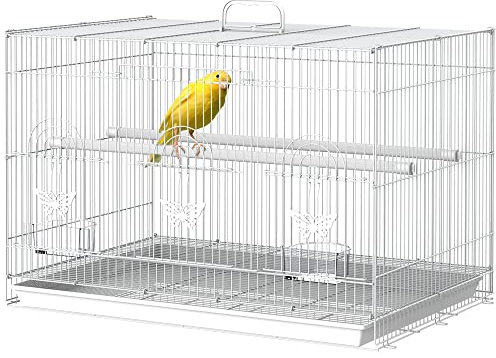 PawHut Gabbia per Uccelli in Metallo con Posatoi e Ciotole per Cibo, Voliera per Canarini e Pappagallini 60x41x41cm, Bianco