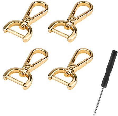 KINBOM 4 Stück karabinerhaken mit drehgelenk, D-Ringe karabinerhaken schlüsselanhänger mit 1 stück kleinen Schraubendrehern Legierung für Geldbörse Umhängetasche Lederhandtaschen DIY-Zubehör (Gold)