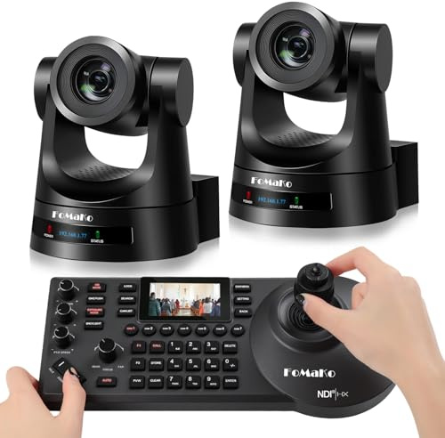 FoMaKo HDMI PTZ Camera,20X Optical Zoom, AI Auto-Tracking Gen 3, PoE, NDI Upgradable, PTZ Camera Bundle with Controller for Church Worship, FMK20SDIx2+KC608 BH202