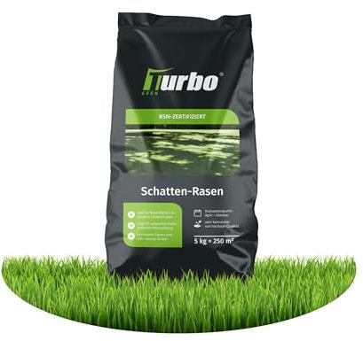 Schattenrasen Turbogrün 250m², Schattenrasensamen, Grassamen Schattenrasen, Schattenrasen Nachsaat, Ideal für schattige Plätze, Frühjahr und Herbst, Turbo Rasensamen Schattenrasen, RSM Qualität