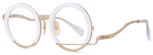 HPIRME Retro Runde Brillengestelle Unregelmäßige Männer Frauen Handgefertigte Brillen, Weiß, Gold, Einheitsgröße
