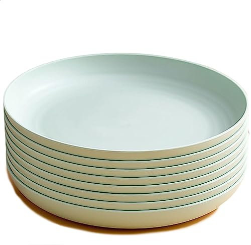 NGDECOR Platos Grandes de Plastico Hondos 8 Piezas, Irrompible y Reutilizable, Platos Llanos Ligeros para Pasta y Cuenco Redondo para Bolas de Masa Hervida,Green-8inch