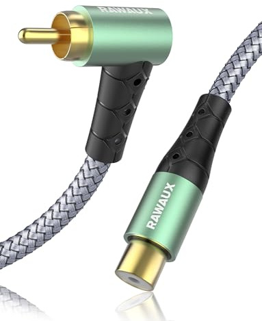 RAWAUX Cable de Extensión RCA, Cable Coaxial Audio de 90 Grados Macho a Hembra Cable Subwoofer Chapado en Oro de Ángulo Recto para Amplificador, Altavoces, Barra de sonido, Cine en Casa 3m