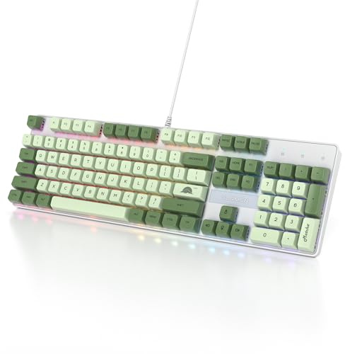 SOLIDEE Full Size Mechanical Gaming Keyboard, QWERTY Layout Green Matcha Keyboard, Wired USB 104 Keys RGB Backlit with Numeric Keypad, NKRO Mechanical Keyboard for Windows PC Gamer (104 Matcha)