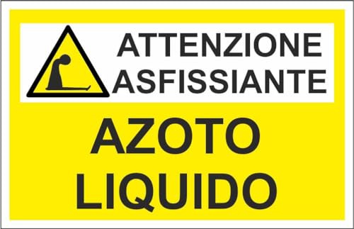 M-ITALY CARTELLO SEGNALETICO - AZOTO LIQUIDO ATTENZIONE ASFISSIANTE - Adesivo Extra Resistente, Pannello in Forex, Pannello In Alluminio (20x31, Alluminio)