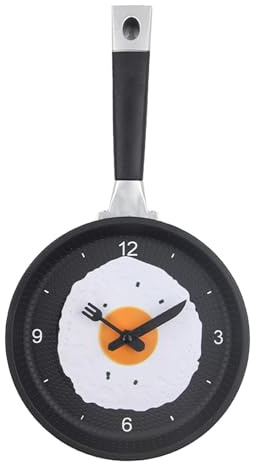 Cyrank Küchenuhr, Wanduhr Küche, Topf-Wanduhr, Küchenuhr Wanduhr, 3D-Pfanne Mit Spiegelei-Form, Dekorative Bratpfannen-Wanduhr in Der Küche, Leise, Batteriebetriebene Wanduhr Für Zuhause(Schwarz)