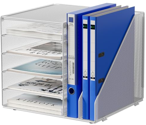 EasyPAG 7 Fächer A4 Metall Büro Schreibtisch Organizer Dokumentenhalter Aktenablage Zeitschriftenhalter Briefablage Papier Magazin Organisator,Weiß