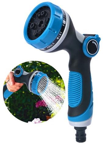 XRR - Pistola de riego multifunción para manguera de jardín, con 10 patrones, boquilla de manguera de alta presión para jardín, riego, coche, lavado de mascotas, limpieza de aceras (azul)