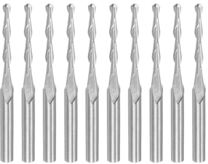 QUARKZMAN 10 Stück Kugelfräser CNC-Fräser, 1/8 Schaft 1/8 (3,175 mm) Spiral Upcut 2 Flöten Vollhartmetall-Fräswerkzeuge für PCB Acryl Kunststoff Holz Aluminium