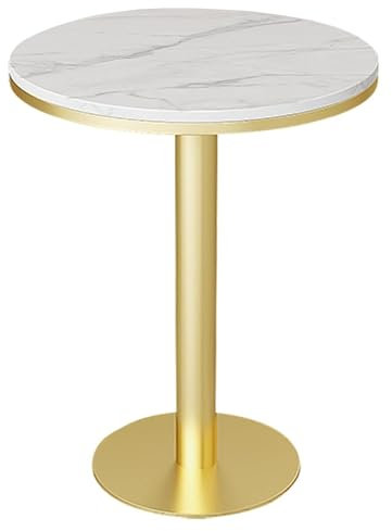 DMCHENGMA Runder Bartisch/Tisch in Esstischhöhe – mit Marmorplatte und Stabiler Basis aus goldfarbenem Metall und Eisen, runder Freizeittisch, Arbeitstisch für das Heimbüro(Size:55x75cm)