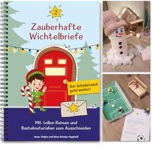Premium Wichtelbriefe Komplettset 2 zum Ausschneiden mit Reimen, Abenteuern, Wichtel-Schabernack und Wichtelzubehör wie Wichteltür, Wichtelbaustellen, Ausmalbilder