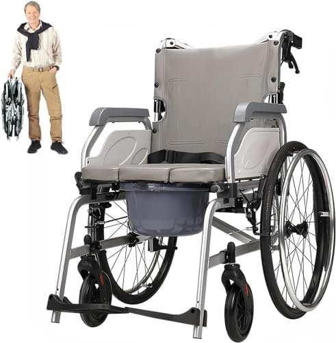 Fauteuil roulant en aluminium avec plateau de lit | Chaise active pliable pour la douche et les soins des adultes | Autopropulsé et largeur du siège de 45 cm