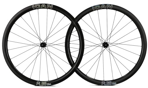 ICAN FL38 Rennrad-Laufradsatz aus Karbonscheibe, 700 C, 21 mm Innenbreite, Drahtreifen, schlauchlos, kompatibel mit ICAN D28 Nabe (Shiman0 Freilauf)