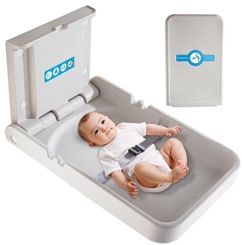 KSITEX Table à Langer pour Bébé Murale, Unité de Changement de Bébé, Station de Changement de Bébé Avec Sangle de Sécurité Table à Langer pour Nourrissons pour Toilettes Commerciales