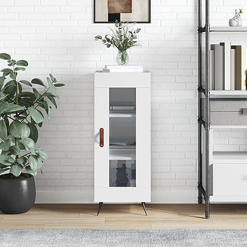 Generisch Sideboard 34,5x34x90cm Hochglanz Weiß Holzwerkstoff, Metall, Glas Küchenschrank Vorratsschrank Wäscheschrank Bücherregal Ablagekorb Gartenschrank Fernsehschrank schmal
