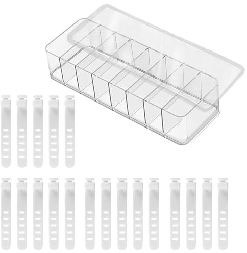 Parthan Cable Storage Box with 20 Pcs Cable Straps - Clear Power Cord Tidy Box for Office Supply