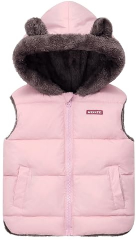 SEAUR Gilet sans Manches Hiver Enfants Veste en Duvet à Capuche Filles Garçons Doudoune Matelassé Manteaux Coupe-Vent Gilets Zippée Chaud Rose 3-4 Ans