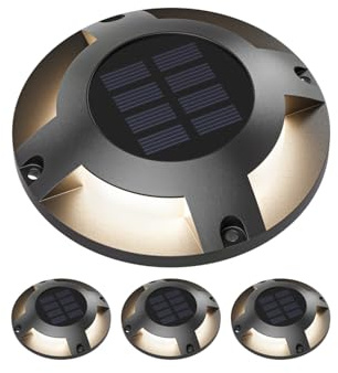 ledscom.de 4x LED Solar-Bodenleuchte BUNSO für außen, IP65, Kunststoff, rund, 120 mm Ø, warmweiß