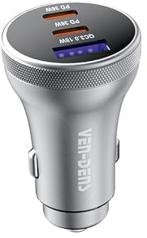 VEN-DENS Car Charger Adapter, USB C Phone Charger, 90W 3-Port [USB C 36W+USBC 36W+USB A 18W] 12V USB Socket PD&QC3.0 Fast Charge, Compatible with iPhone 16 15 14 13 12 Pro Max iPad Samsung and more