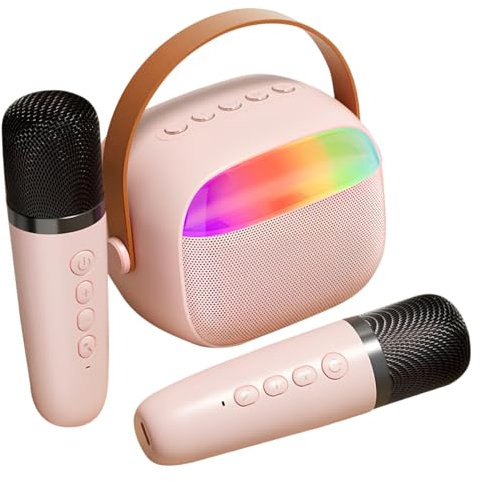 Toyvian Mini-Karaoke-Lautsprecher Tragbar Mit Mikrofonen Karaoke-gerät Für Familienpartys Led-Beleuchtung HiFi-Klang Kompakt Und Einfach Zu Bedienen