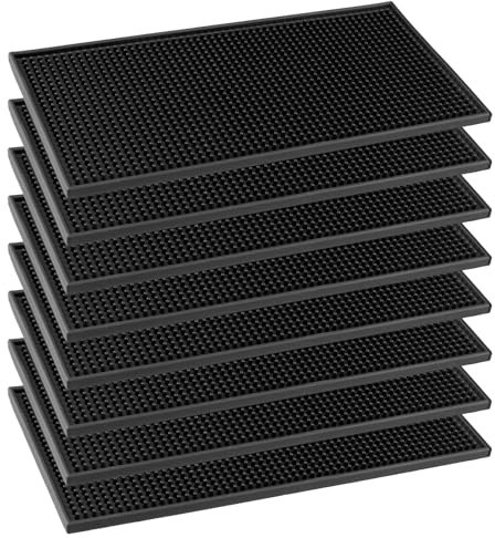 MOUYAT 8 PCS Black Bar Mats, 12 x 6 Service Bar Mat, Bar Mats for Home Pub, Coffee Bar, Bar Service Spill Mat for Kitchen, Countertop, Hotel