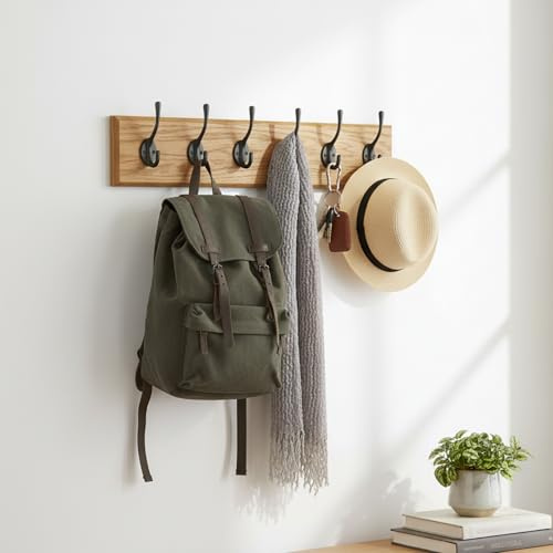 BURAKH Coat & Hat Wall Mounted Hanger with 6 Hooks Stand - Wooden Door Modern Hooks | Wall Mounted Coat Hook Rack Hanger