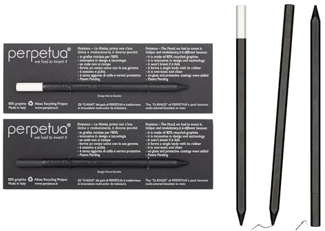 Perpetua Set mit 2 weißen und schwarzen Bleistiften – Lapis Hb aus recyceltem Graphit mit integriertem Radiergummi, fast unendlicher Bleistift für professionelle und künstlerische Zeichnungen –
