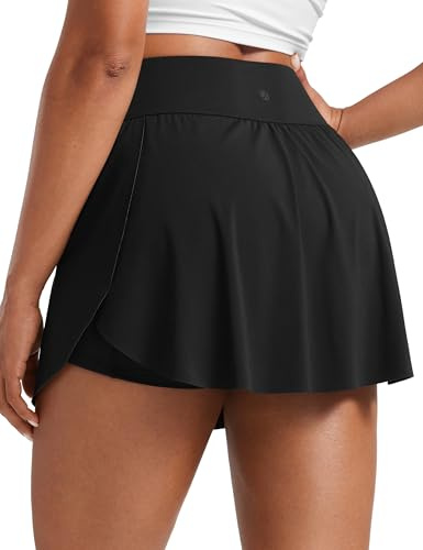 CRZ YOGA Cintura Alta Tajo Lateral Falda de Tenis | Forro Corto Incorporado con Bolsillos, Caída Suave, Correr, Una Línea, Mini, para Mujer
