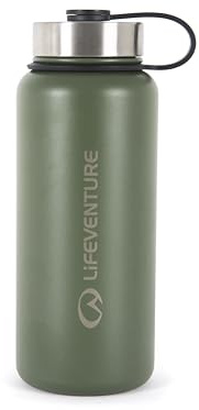 Lifeventure 1 Litre Vacuum Insulated Stainless Steel Water Bottle with Leak Proof Screw-Lid and Powder Coated Outer, Khaki