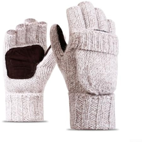 WheatThrive Umwandelbare Woll-Fäustlinge bieten Bewegungsfreiheit bei kalten Bedingungen, Wie abgebildet, Beige