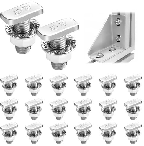 20 Pezzi Viti a Testa Martello M8x20mm A2-70 in Acciaio Inox Set con Dadi a Flangia Resistente alla Corrosione e agli Agenti Atmosferici per Montaggio Pannelli Solari, Serre e Profili in Alluminio