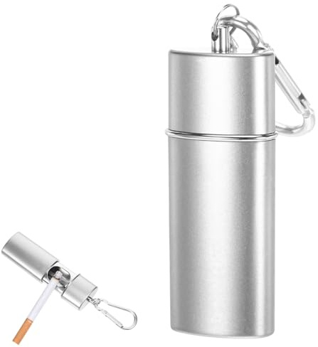 Cendrier de poche pour les déplacements, anti-odeurs, en acier inoxydable, avec couvercle, coulissant, 12,5 x 1 cm, argenté