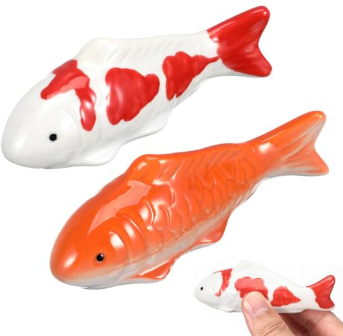 DOITOOL 2 STK. Schwimmende Keramik Fische - Teich & Aquarium Deko | Handbemalte Koi Fisch Figuren für Gartenteich, Miniteich & Aquarium, Witterungsbeständige Schwimmfiguren im 2er Set