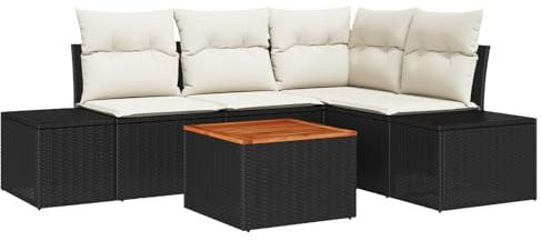 vidaXL Trädgårdsoffset med kudde 5 pcs Svart konstrotting, Modern, slitstarka, modulära, lätta möbler, Rattansoffa, utomhusmöbler, uteplatsdekor, trädgårdslounge