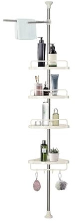 Telescopic Shower Caddy Corner Shelf Heigh 110 to 305 cm Bathroom Storage Bath Organizer with 4 Trays Shower Caddy Corner for Bathroom Storage Organizer