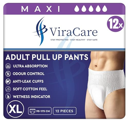 12 x Maxi Incontinence Pants Women and Men, Adult Nappies | Ultra Absorption, Anti-Leakage, Soft-Stretch Waistband, Breathable, Discreet Fit, Adult Diapers, X-Large Size (1 Pack of 12)