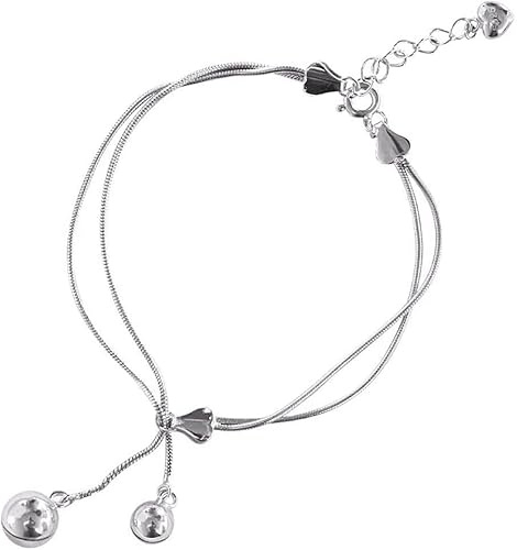SCWZZWSY Manschette Armreifenkette, ordnungsgemäßes Silberarmband, Frauen 925 Sterling Silber Armband Vintage Glocken Doppelkettenarmband einstellbare Armreifen Damen Damen