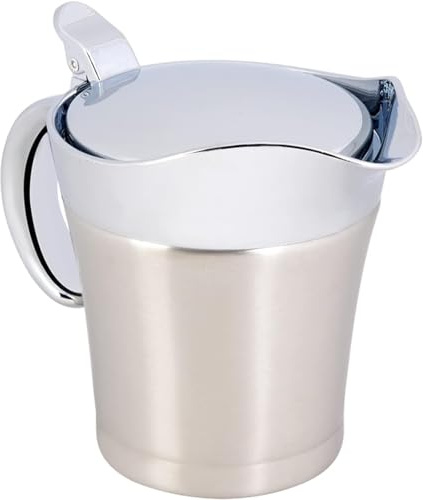 Salsera con tapa, acero inoxidable 304, aislamiento térmico, doble pared, salsa, salsera, jarra para servir, fácil de verter (450 ml)