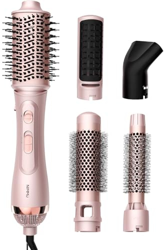 Nimmu Blow Dryer Brush Set, 5-in-1 Hot Air Brush Set, All-in-One Hair Styler for Salon Blowouts, Smoothing, Curling & Volumizing and Straightening, Less Frizz & Heat Damage, Pink