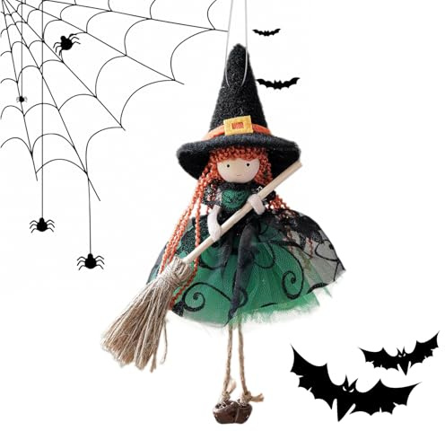 Muñeca Bruja | Adorno Colgante de Bruja de Halloween con Escoba - Accesorios Fotográficos Decoración Coleccionable Colgante para Ventana Jardín Patio Pared Casa Embrujada