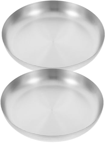 Mipcase 2pièces Plateau De Service Acier Inoxydable Assiette à Pâtes Plateau Rond pour Camping Et Barbecue