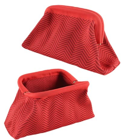 Ausi Striped Beach Bag, Crochet Summer Beach Dumpling Stripes Clutch（Red Color）