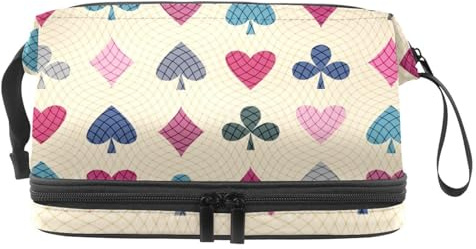 VAPOKF Poker Car Colorful Hearts Diamonds Clubs Spades Pattern Cosmetic Bag for Women and Girls, Travel Toiletry Bag Makeup Handy Pouch Organizer Bag with Brush Compartment