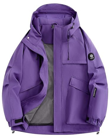 Veste de ski pour homme - Manteau d'hiver chaud coupe-vent à capuche pour le travail et le snowboard, violet, S