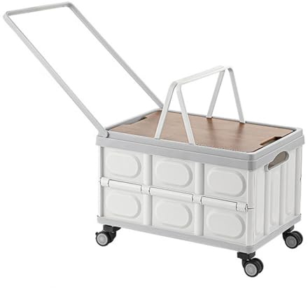 Chariot de jardin pliable – Chariot de transport multifonction avec roulettes, capacité de 35 kg, parfait pour le camping et l'extérieur, avec housse de table – Blanc